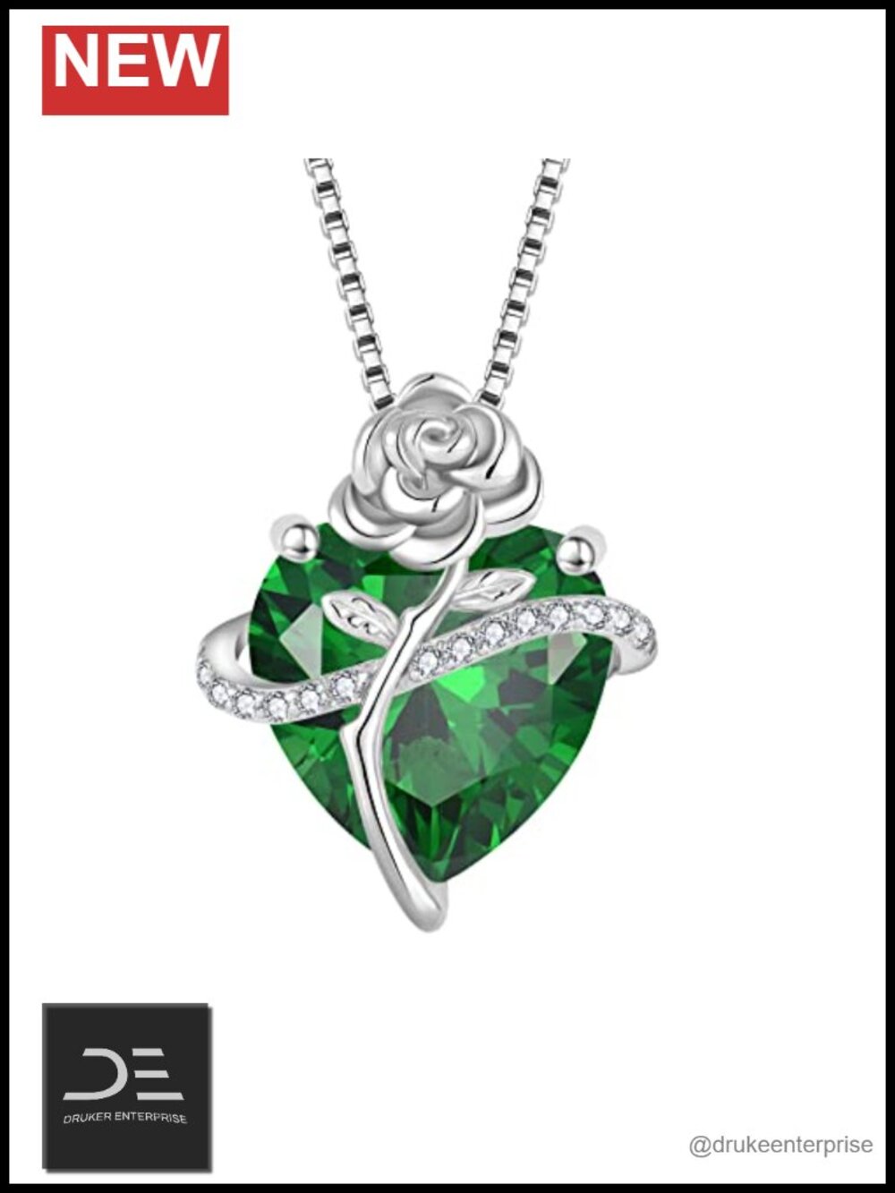 925 Sterling Silver Birthstone Pendant Necklace Rose Heart Dainty Jewelry